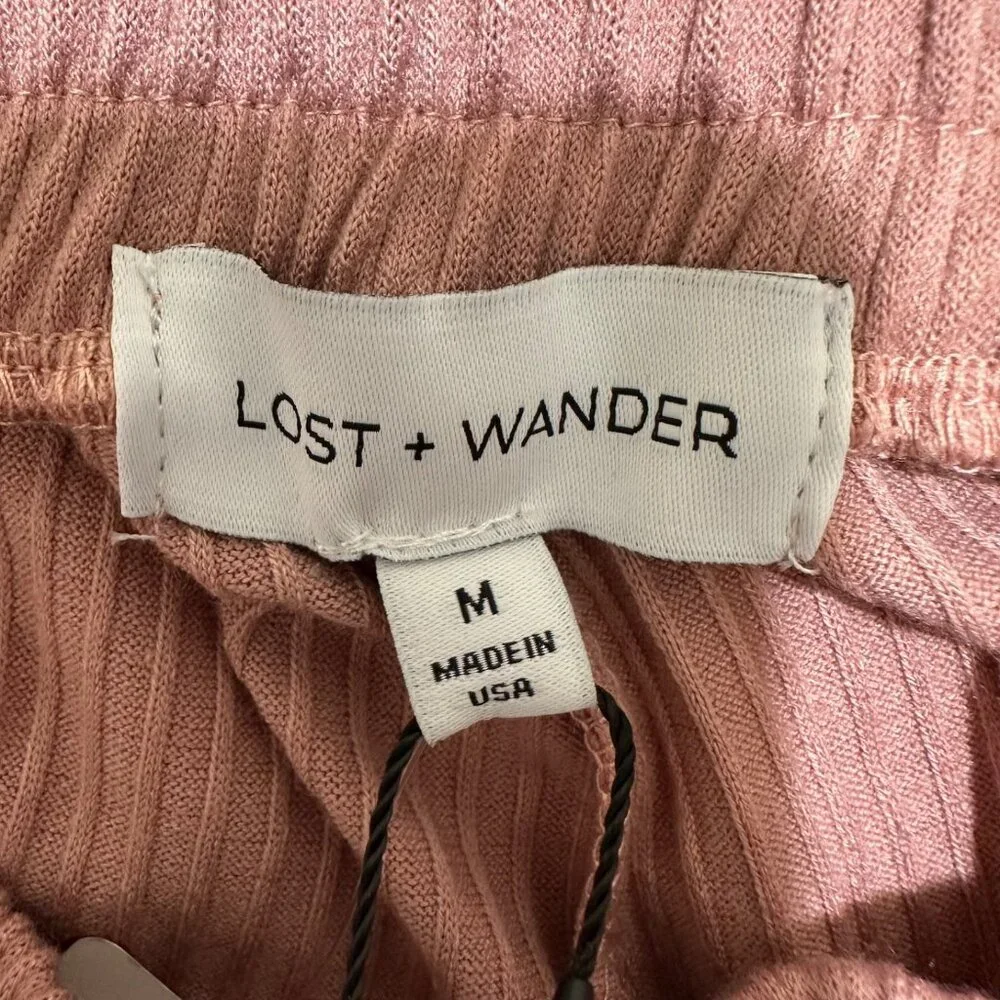 Lost + Wander Womens Size M Ribbed Knit Drawstring Shorts Mauve‎ Pink NWT NEW